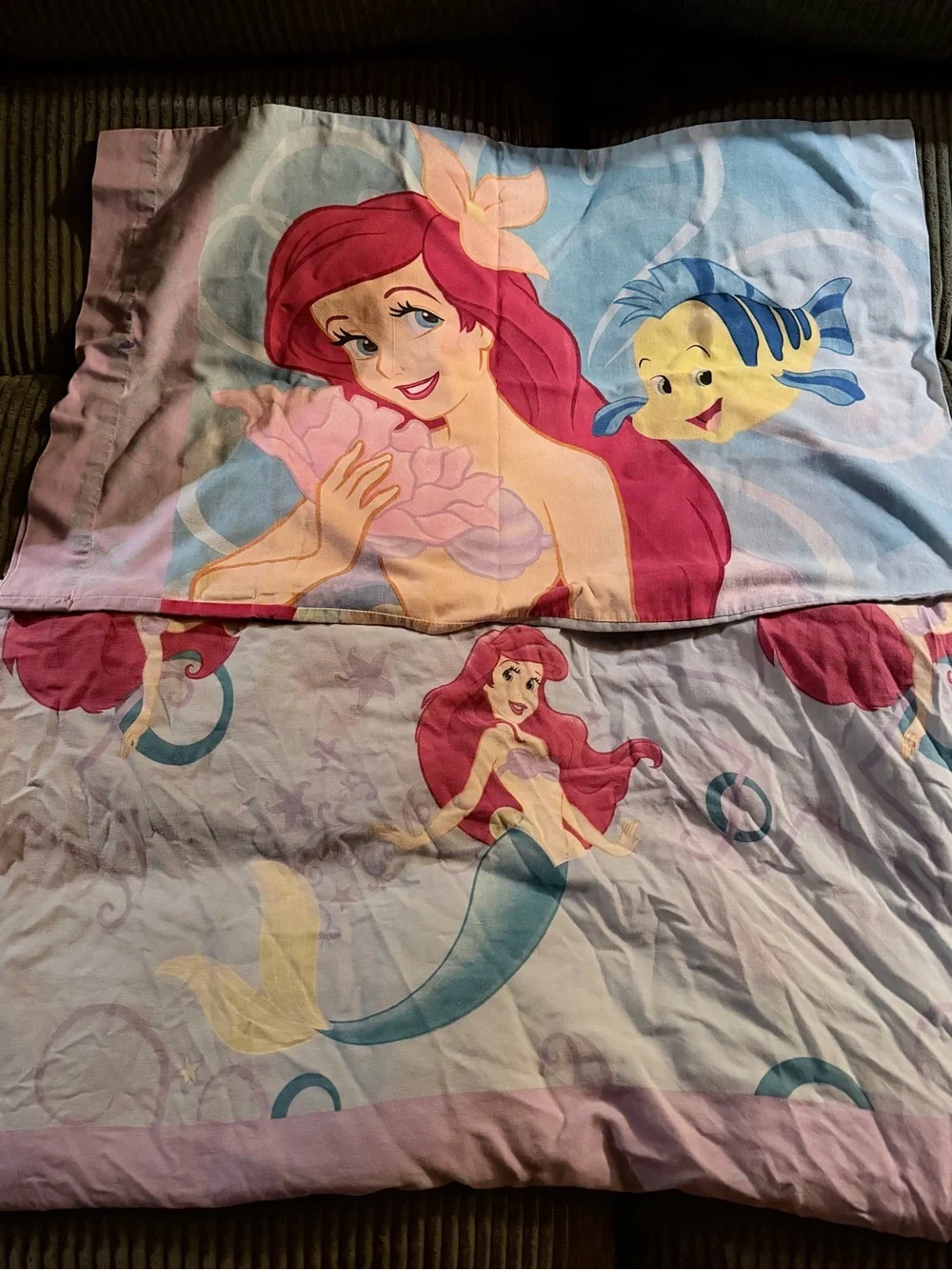 VTG Disney Ariel The Little Mermaid Standard Pillowcase and Twin Flat Sheet